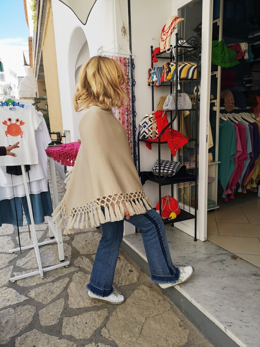 Poncho lana merino Large con frange